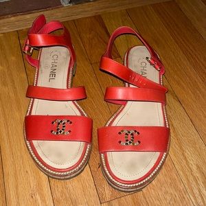Chanel sandals with jeweled logo detail! Size 38